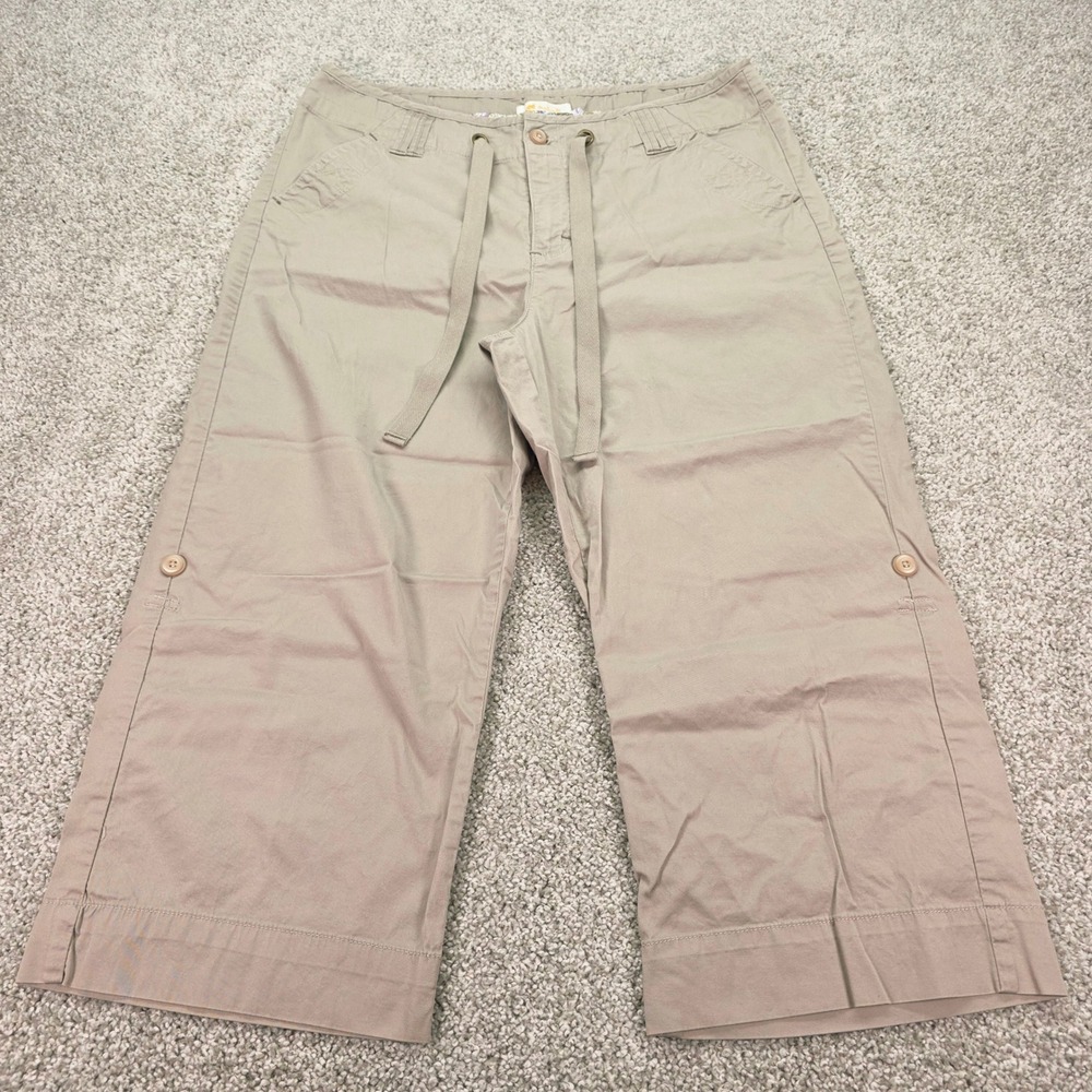 Lee One True Fit Khaki Capri Pants Womens 15/16 Medium Drawstring Crop‎ Tan